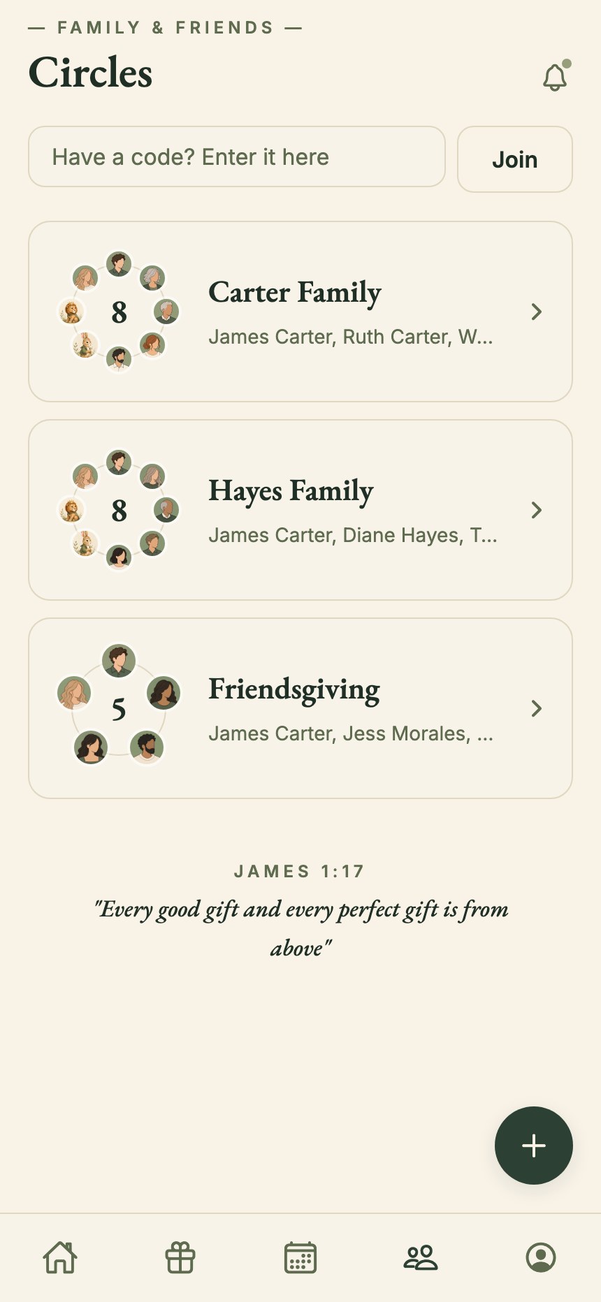 Three circles: Carter Family, Hayes Family and Friendsgiving.